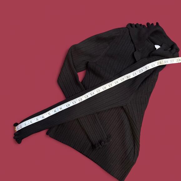 goth y2k black ribbed v-neck long sleeve w/collar womens size EUR small - Picture 8 of 8